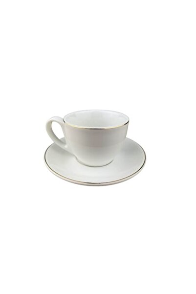 Erfello Set of 6 Coffee Cups, 6x 100ml, Round Plate, White
