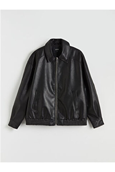 LC Waikiki Artı-Store Women's Leather-Look Jacket with Shirt Collar and Long ...