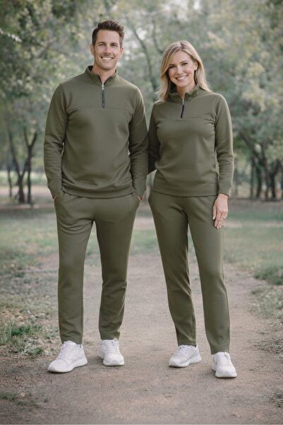 Z35 Scuba Kumaş Erkek Kadın Eşofman Takımı HAKİ Yarım Fermuarlı,Alt - Üst Tak...