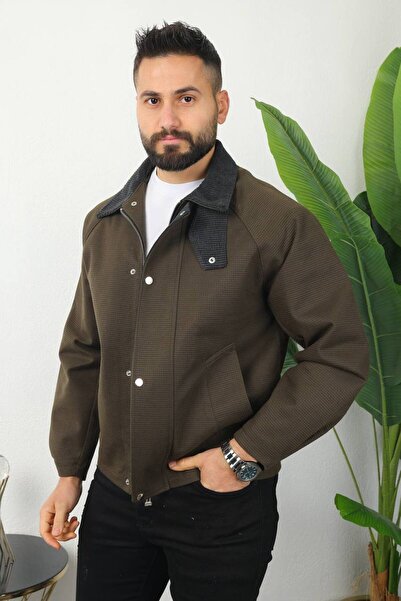 BASEL.CO Textured Design Crop Jacket with Velvet Detail on the Collar