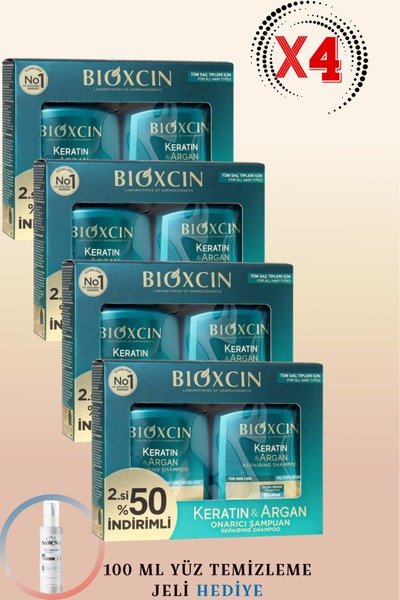 Bioxcin Keratin Argan Şampuan 300ml İkili Paket 4 KUTU + 100ml Yüz Yıkama Jel...