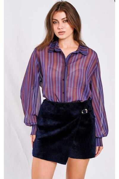 Minası Butik KOLLARI BOMBELİ GÖMLEK MOR