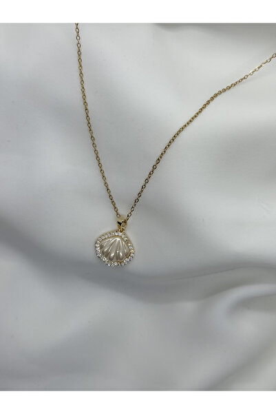 Home Zirkon Taş Çerçeveli Zarif İnci Tasarımlı Kadın Çelik Kolye