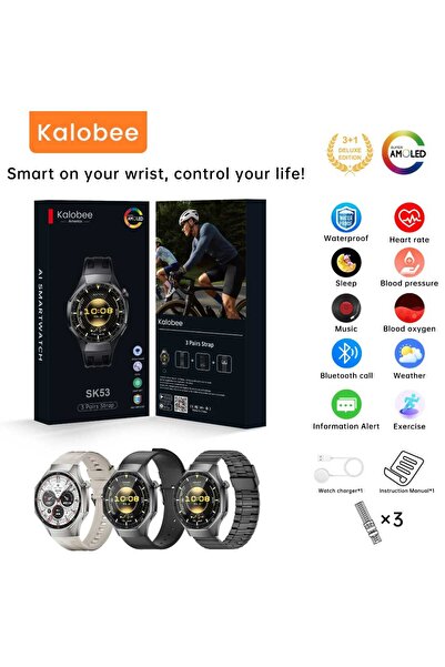 KALOBEE SK 53 Smartwatch with AMOLED Display, 3 Pairs of Straps, Wireless Cha...
