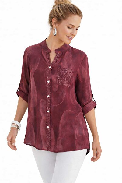 CES.İZ Cesiz İtalyan Pul Payet Detaylı Viskon Gömlek | Apoletli Uzun Kol Raha...