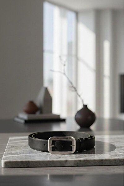 HA-KA GİYİM حزام جلدي كلاسيكي بإبزيم مستطيل فضي للنساء