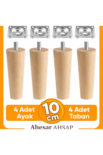 AHESAR TİCARET Ahesar Ahşap Konik Mobilya Ayağı 10 cm (4 Adet) – Montaj Plaka...