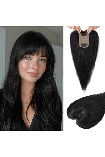 animis beauty Partial Wig with Bangs very dark Brown, Topper with 2 Metal Cli...