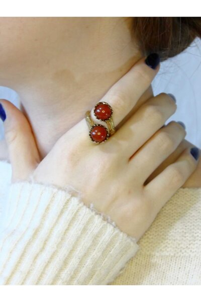 esha Natural Stone Agate 2-Piece Natural Stone Antique Model Women's Adjustab...