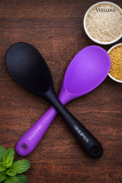 VİSLUNA ( 2 Adet ) Sert Uçlu Silikon Pilav Kaşığı Yüksek Isıya Dayanıklı Yanm...