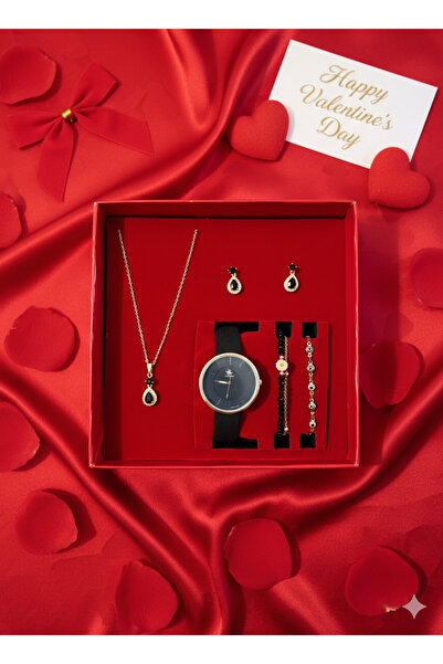 BURUCRAFT Kadın Kol Saati, İki adet Bileklik, Kolye ve Küpe Hediye Seti