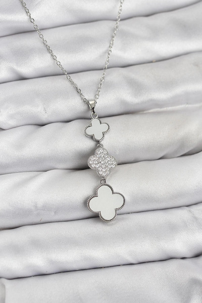 Najmaddin سلسلة فولاذية 316L فضية اللون مع تفاصيل على شكل نبات البرسيم وحجر ا...