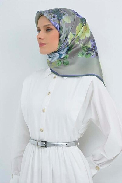 Armine Tivil Pure Silk Scarf 9520 - 83 Light Green Floral Pattern