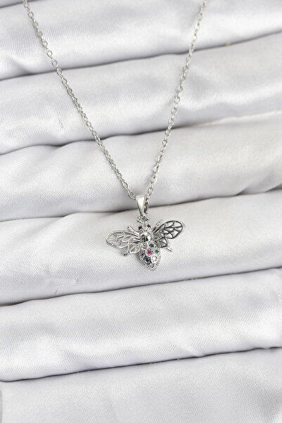 lowell home 316L Steel Chain Silver Color Fly Model Zircon Stone Women's Neck...