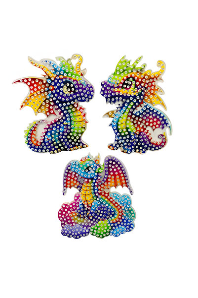 EleganTShoP 5D Yapışan Boncuk Anahtarlık 3'lü Set Ejderha 6*7 cm