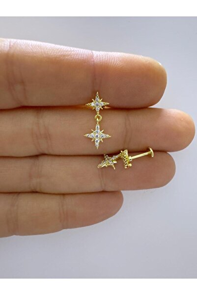 Arescollection 1 adet çelik zirkon taşlı tragus helix flat uyumlu piercing