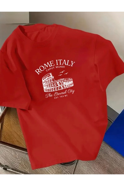 FUFLUNS Rome Italy Printed Oversized Crew Neck T-Shirt