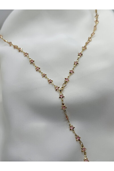Home Pembe Yıldız Taş Detaylı Uzun Y Model Kadın Kolye | Gold Renk Paslanmaz ...