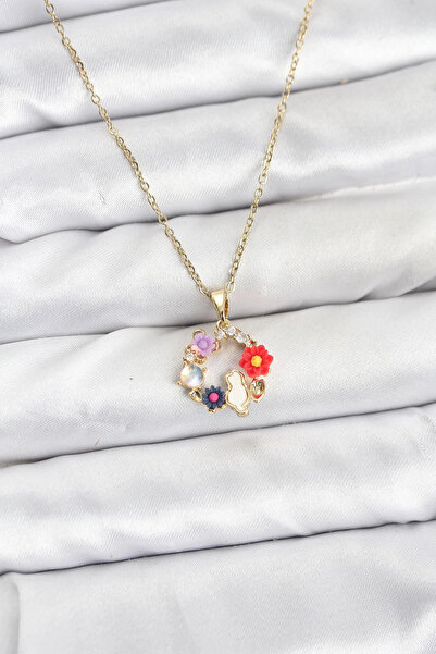 lowell home 316L Steel Chain Gold Color Flowered Cat Model Women's Necklace