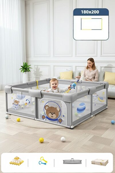 OEM Baby Playpen With Foldable Mat 180x200 Cm And 60 Balls, 2 Support Rings