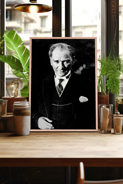 acargrafik Atatürk Tasarımlı Doğal Ahşap Çerçeveli Tablo