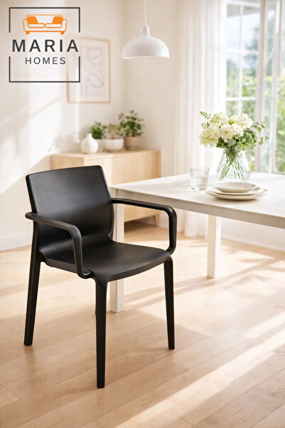 MARIA HOMES Black Plastic Arm Chair – Modern Indoor & Outdoor Dining Chair