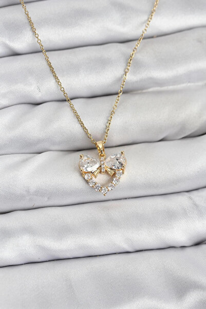 lowell home 316L Steel Chain Gold Color Heart and Bow Model Zircon Stone Wome...