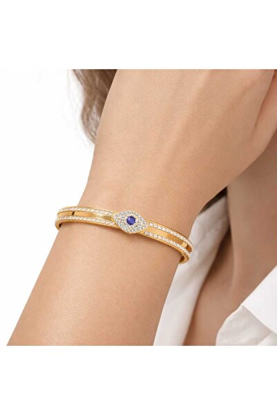 Bittox Women's gold-tone double-row evil eye beaded figured stone chic stainl...