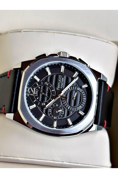 Ferrucci Functional Black-Silver Color Leather Cord Men's Wristwatch