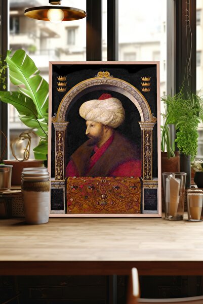 acargrafik Fatih Sultan Mehmet Tasarımlı Doğal Ahşap Çerçeveli Tablo