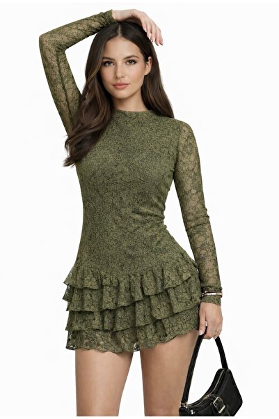 SHEBARA Дантелена рокля с наслоена пола, подплатена, еластична, удобна