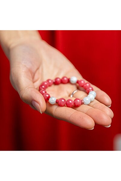 Ezera Bracelet for Women with Semi-Precious Stones of Red Jade and Aquamarine...