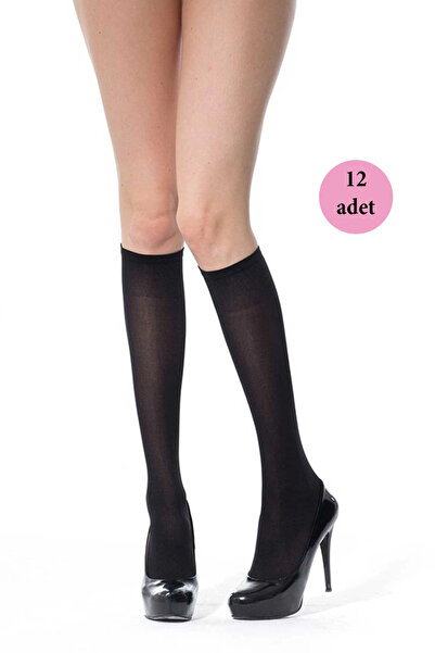 ALFA AKSESUAR 03 12 Pieces Thick Below Knee Socks 70 Denier 500 Black