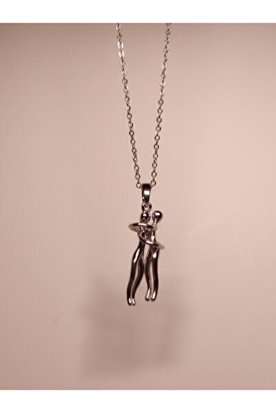 Minvibes 316L Çelik Gümüş Renk Minimal Sarılan Çift Aşk Kolye