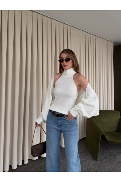 Laluvia Ecru Knitwear Bolero Set - 601117