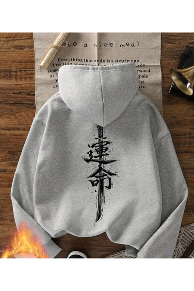 Marco Fresco سويت شيرت بقلنسوة مطبوع عليه سيف للجنسين قصة فضفاضة شادورنلو