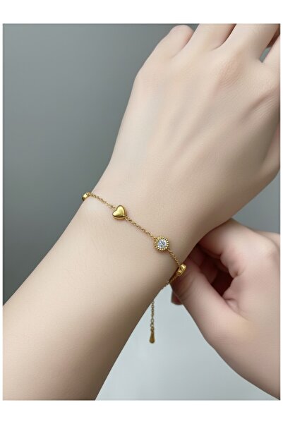 ATALYA ACCESSORY سوار من الفولاذ المقاوم للصدأ مزين بالقلوب والأحجار، سوار نس...