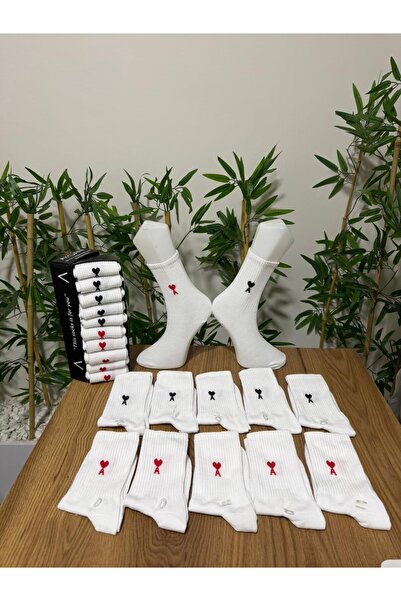 AyganStore 10 Çift Unisex Renkli Kaligrafi Desenli Spor Çorap Beyaz Kolej Çor...