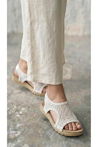 Modanizm Svea White Wedge Heeled Sandals