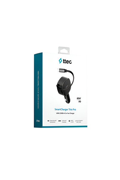 Ttec 2CKP07S ttec SmartCharger Trio PD 60W Araç Hızlı Şarj Aleti USB-C+USB-A+...