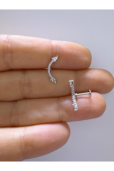 Arescollection 1 adet zirkon taşlı çelik helix conch uyumlu piercing