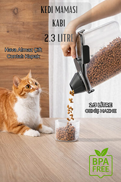 PraticBox 2300 ml Kedi Maması Saklama Kabı Kırılmaz Hava Almaz Çift Contalı Ö...