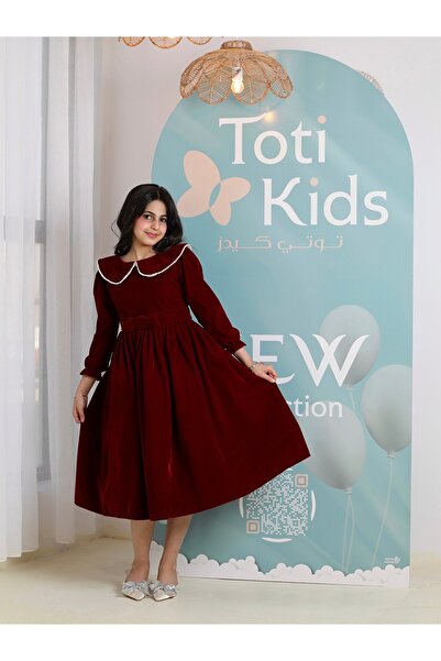 Totikids Girls' burgundy velvet dress with a pearl collar | Classic winter dr...