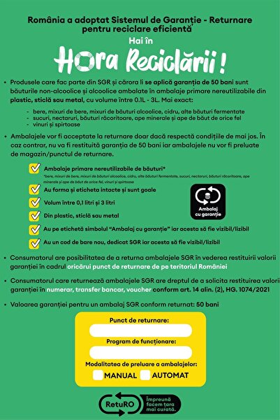 Generic (Unbranded) Indicator de reciclare obligatorie „ReturRO” - PVC 20x30cm