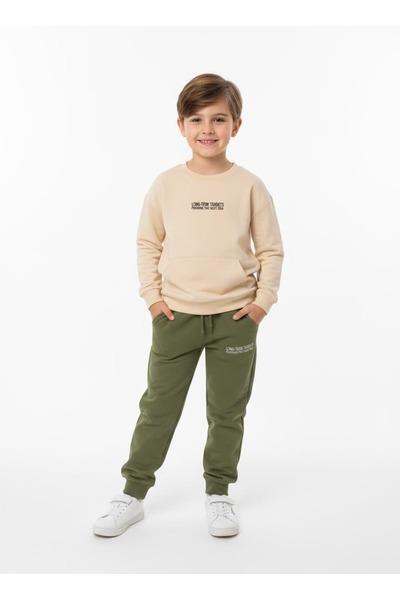 CQCQ Boy's Beige & Khaki Tracksuit Set – Comfortable Fit Casual Set