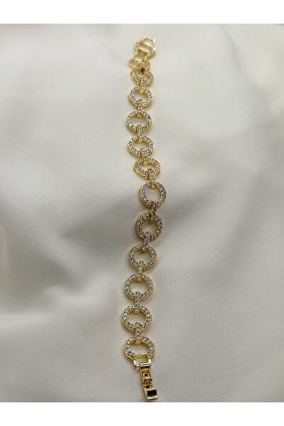 Home Zirkon Taş Detaylı Halka Model Kadın Bileklik | 14K Çelik Üzeri Çift Alt...