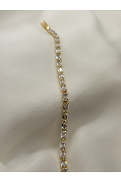 Home Zirkon Taşlı Su Yolu Model Kadın Bileklik | 14K Çelik Üzeri Çift Altın K...