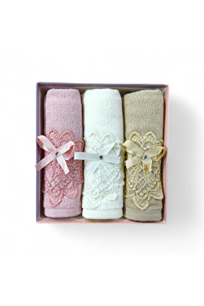 MORRİVAL 30X50 Velvet 3-Piece Boxed Kitchen Towel with Lace and Stone