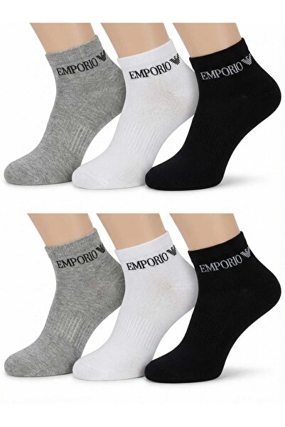 NoNameStore7 Unisex ankle socks with logo, 6 pairs, White, Grey, Black, One Size