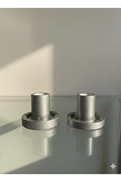 mumkusag Metalik Gümüş Renk 2'li Şamdan